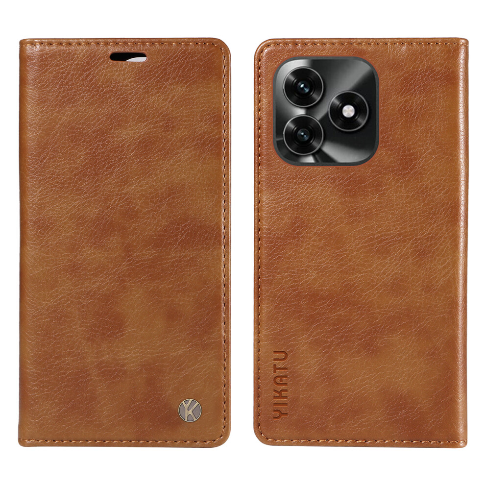 (Brown) Yikatu For Honor X5c Plus 4G Wallet Case Yk-006 Magnetic Closure Leather Phone Cover Litchi Texture Brown 6914299242932