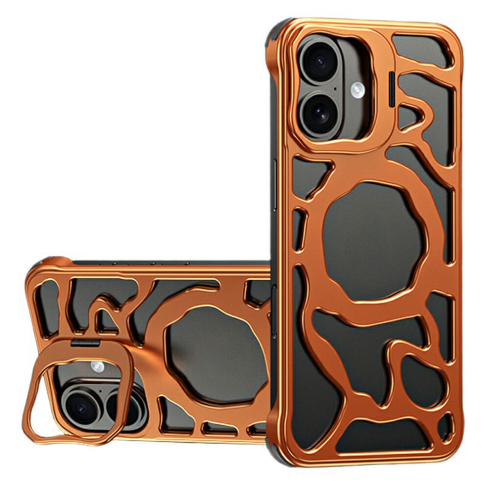 (Orange) Auspicious Cloud Series For Iphone 17 Hollow Case Aluminum Alloy Kickstand Magnetic Phone Cover Orange 6914292368837