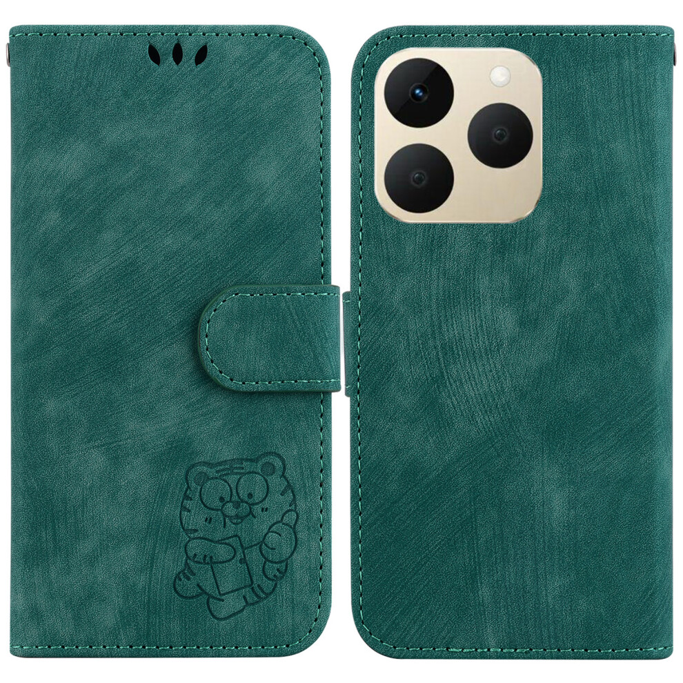 (Green) For Realme 15T 5G Wallet Case Tiger Imprint Leather Shockproof Phone Cover With Wrist Strap Green 6914295647618