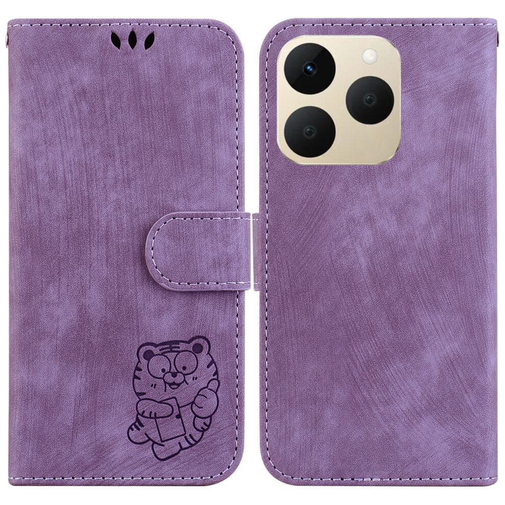 (Purple) For Realme 15T 5G Wallet Case Tiger Imprint Leather Shockproof Phone Cover With Wrist Strap Purple 6914296817102
