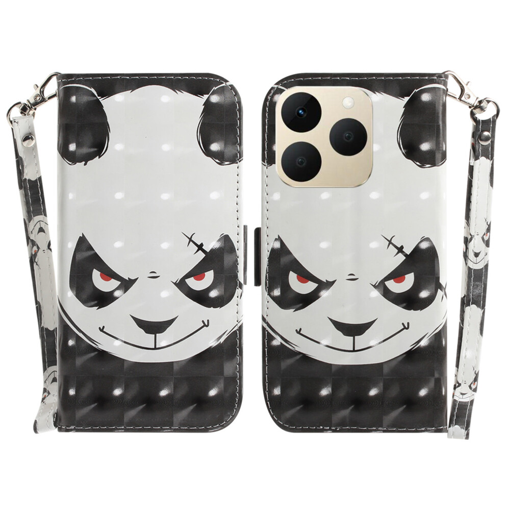(Angry Panda) For Realme 15T 5G Case Pattern Printing Leather Wallet Phone Cover With Wrist Strap 6914291641207