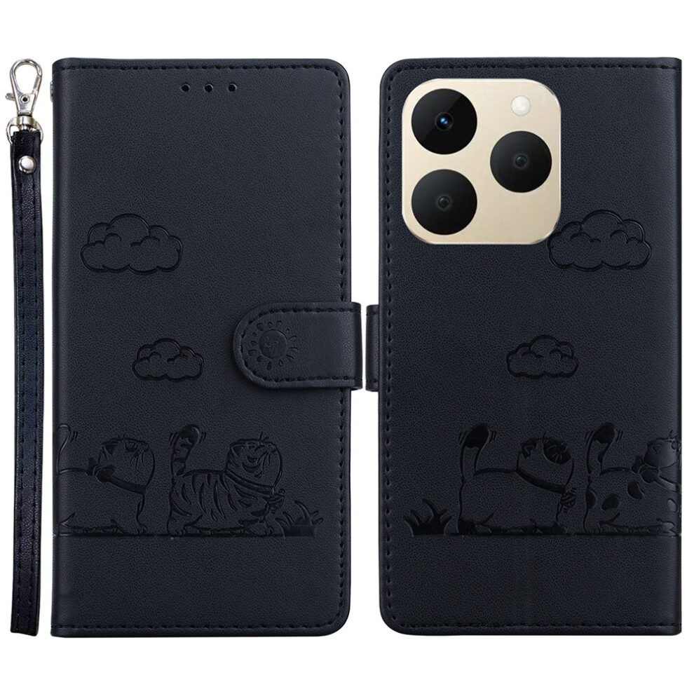 (Black) For Realme 15T 5G Case Rfid Blocking Kitten Pattern Tpu + Pu Leather Phone Cover With Wrist Strap Black 6914295199377