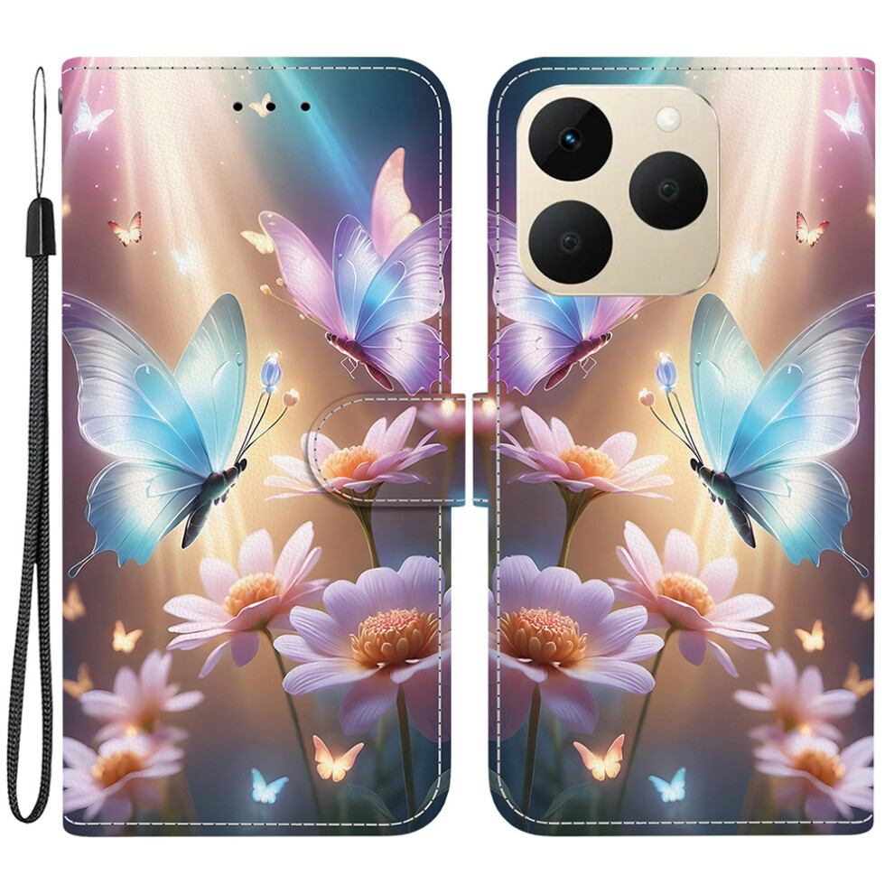(Butterfly Floral) For Realme 15T 5G Case Pattern Printing Leather Flip Wallet Phone Cover With Lanyard 6914298075043