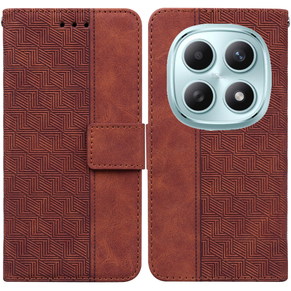 (Brown) For Xiaomi Poco M8 5G / Redmi Note 15 5G (Global) Case Geometry Pattern Leather Wallet Phone Cover With Wrist Strap Brown 6914293016850