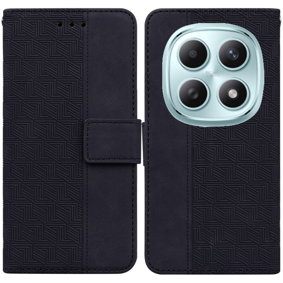 (Black) For Xiaomi Poco M8 5G / Redmi Note 15 5G (Global) Case Geometry Pattern Leather Wallet Phone Cover With Wrist Strap Black 6914296375084