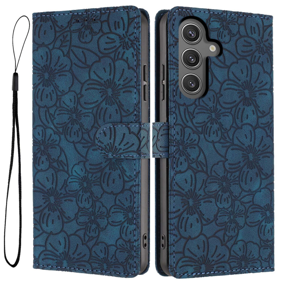 (Blue) For Samsung Galaxy A05s 4G Flip Case Cherry Blossom Pattern Leather Wallet Stand Phone Cover With Wrist Strap Blue,Red 6914295518543