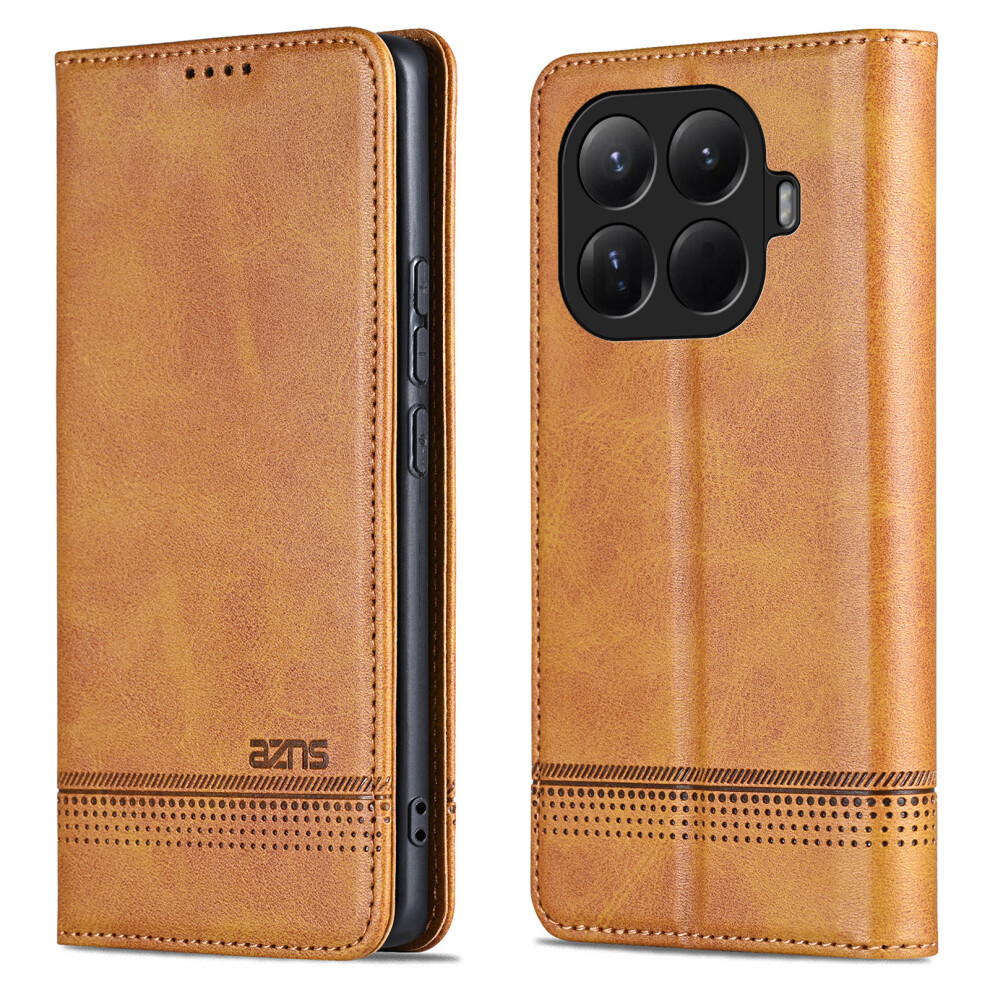 (Brown) Azns For Xiaomi 15T Pro Case Cowhide Texture Pu Leather Wallet Phone Cover Brown 6914298194423