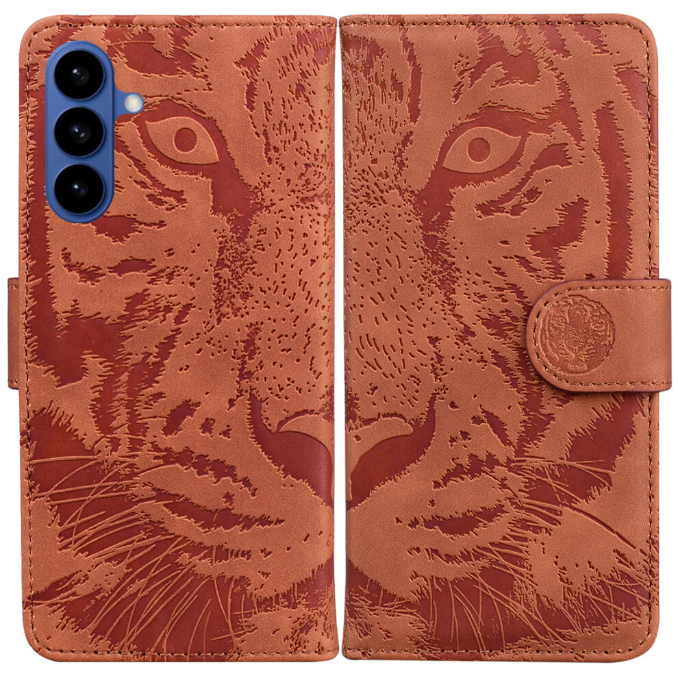 (Brown) For Samsung Galaxy S26 Case Tiger Imprint Leather Wallet Phone Cover Brown 6914298766118
