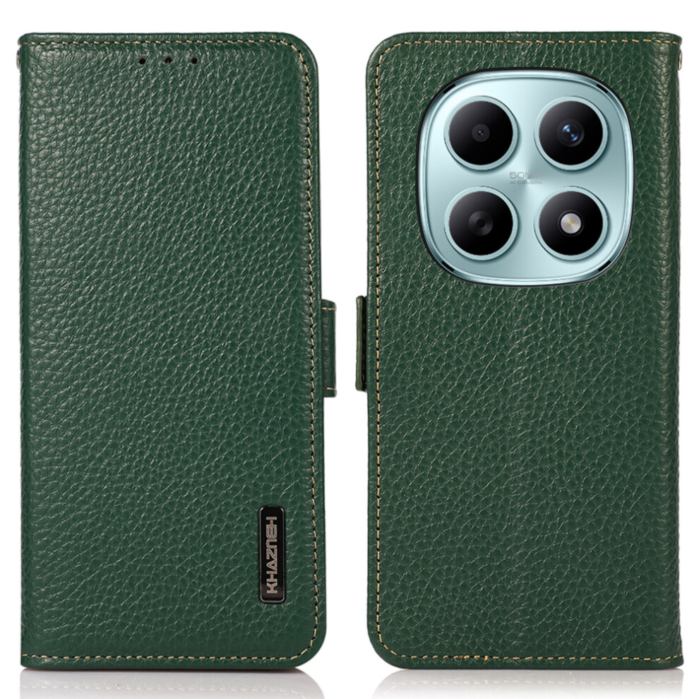 (Green) Khazneh For Xiaomi Poco M8 5G / Redmi Note 15 5G (Global) Phone Case Genuine Cow Leather Cover Rfid Blocking Green 6914299445272