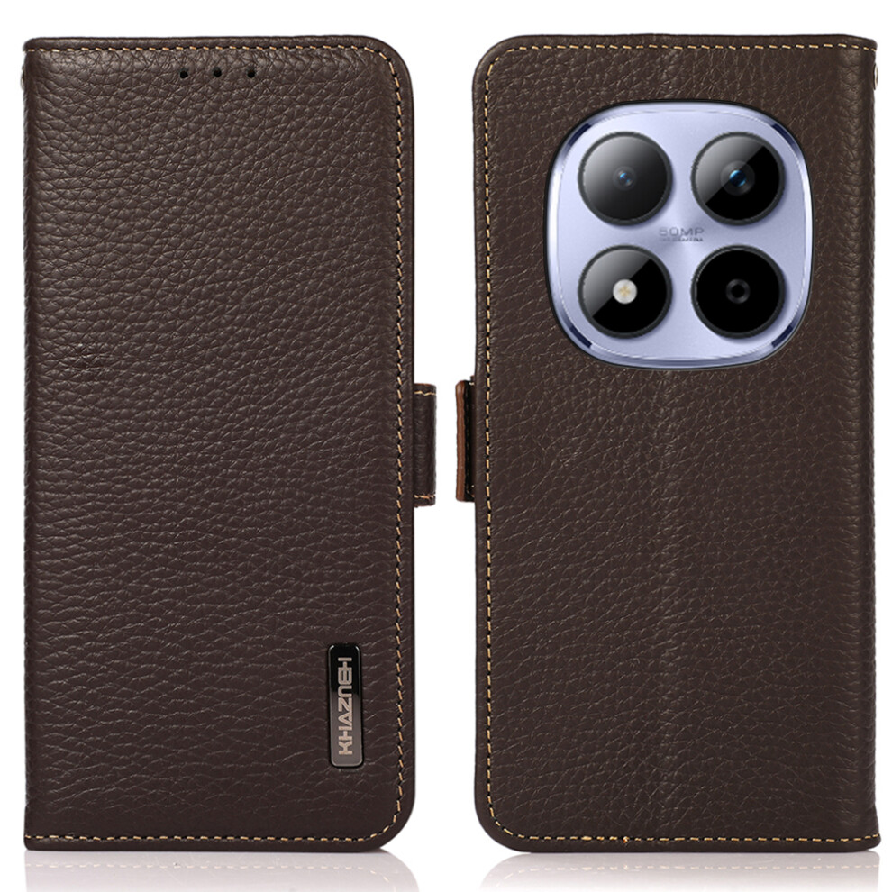 (Brown) Khazneh For Xiaomi Redmi Note 15 Pro 5G (Global) Phone Case Genuine Cow Leather Cover Rfid Blocking Brown 6914291866570