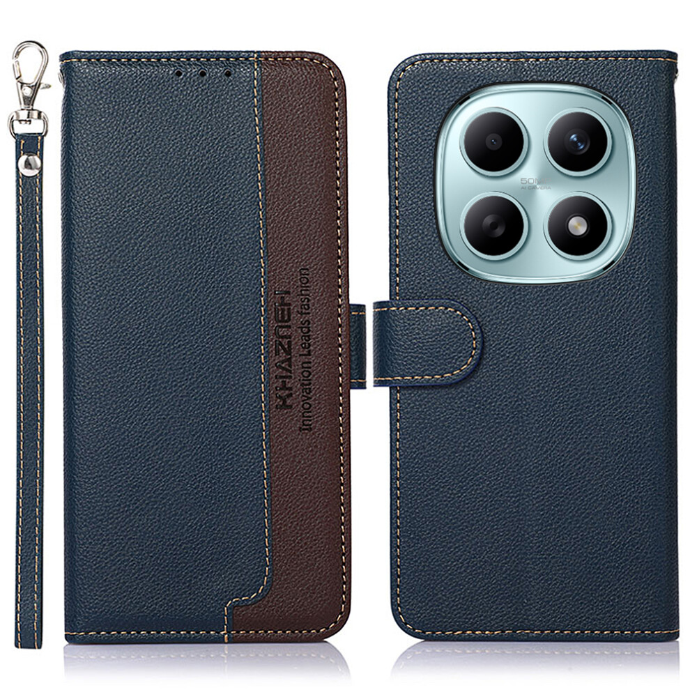 (Blue) Khazneh For Xiaomi Poco M8 5G / Redmi Note 15 5G (Global) Case Rfid Blocking Wallet Litchi Texture Pu Leather Phone Cove Blue 6914299926535