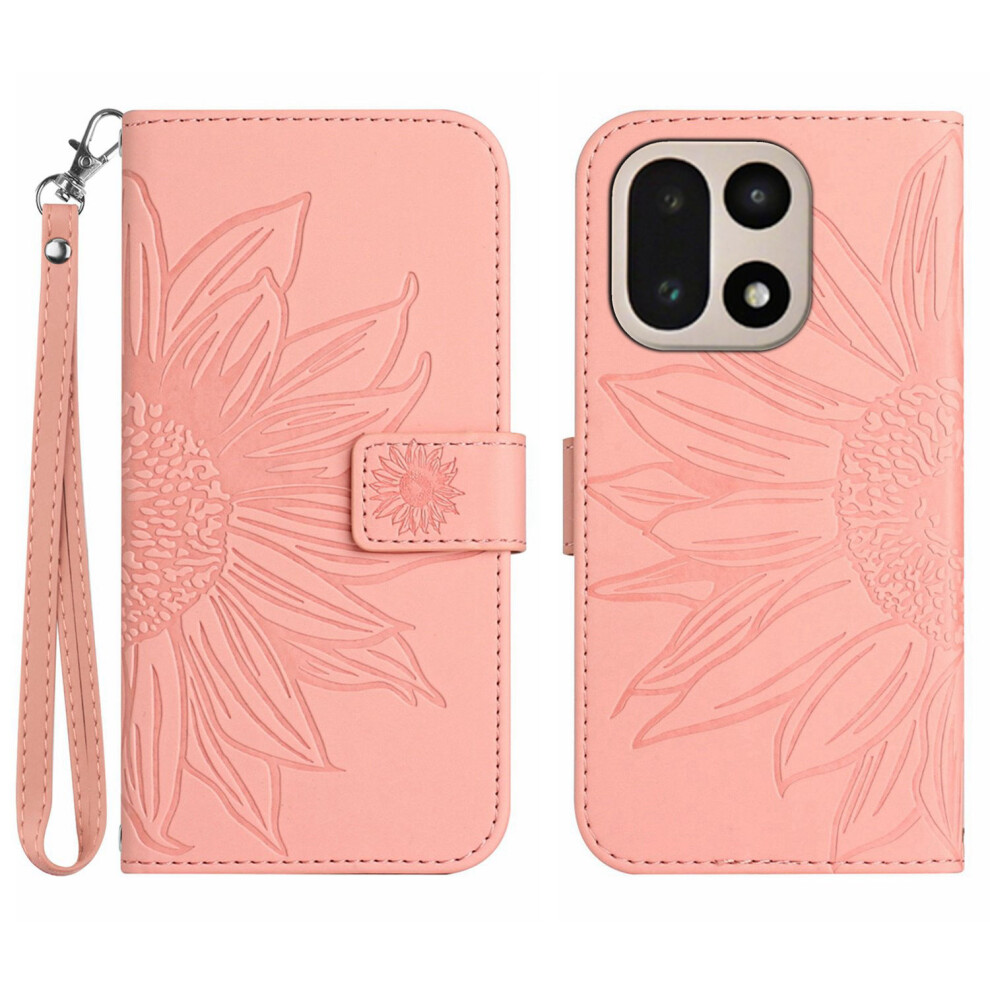 (Pink) For Oneplus 15 5G Case Sunflower Imprint Leather Wallet Phone Cover With Wrist Strap Pink 6914292232718