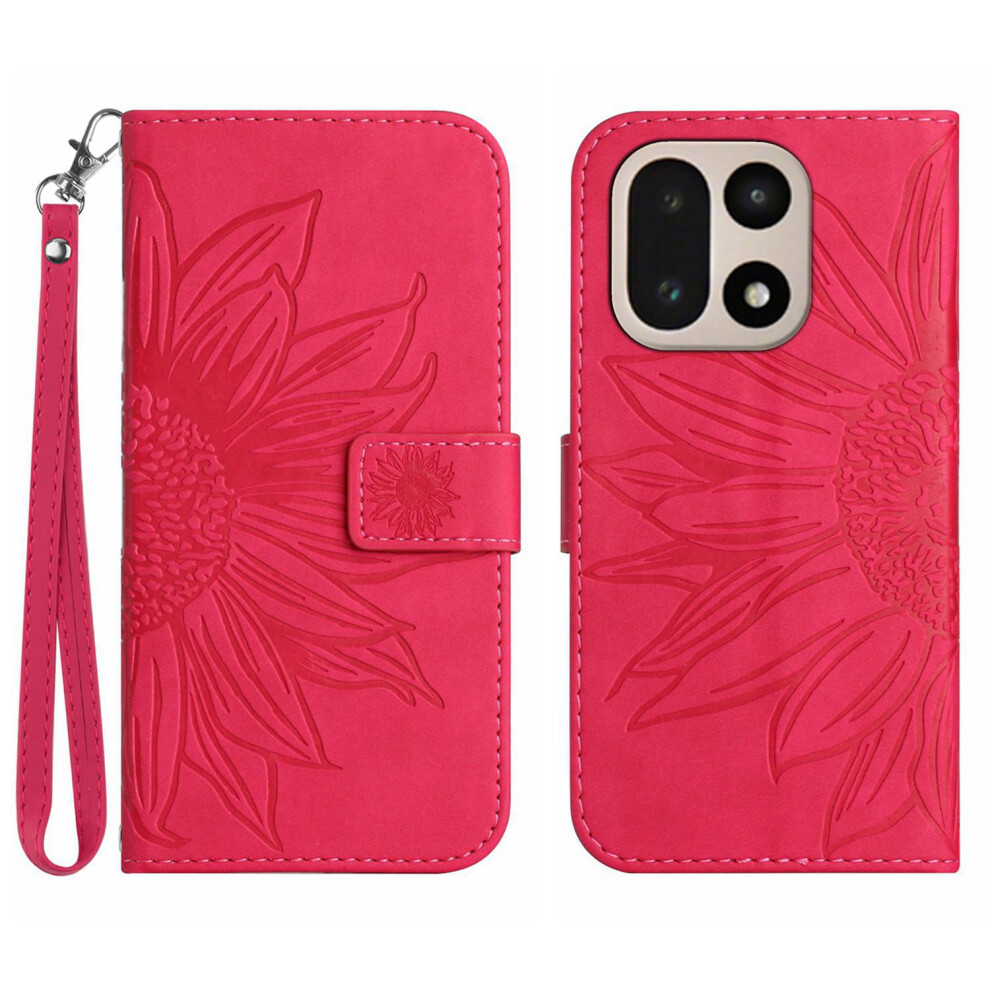 (Rose) For Oneplus 15 5G Case Sunflower Imprint Leather Wallet Phone Cover With Wrist Strap 6914295086394