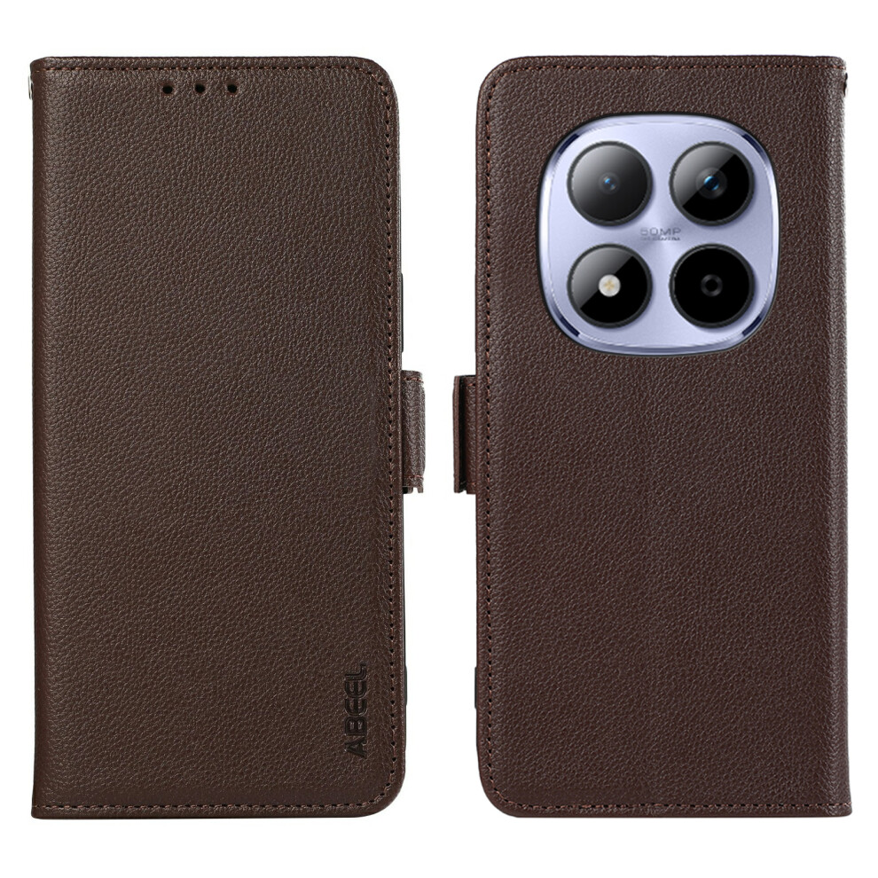 (Brown) Abeel For Xiaomi Poco M8 Pro 5G / Redmi Note 15 Pro+ 5G (Global) Case Litchi Texture Leather Rfid Blocking Phone Cover Brown 6914290763160