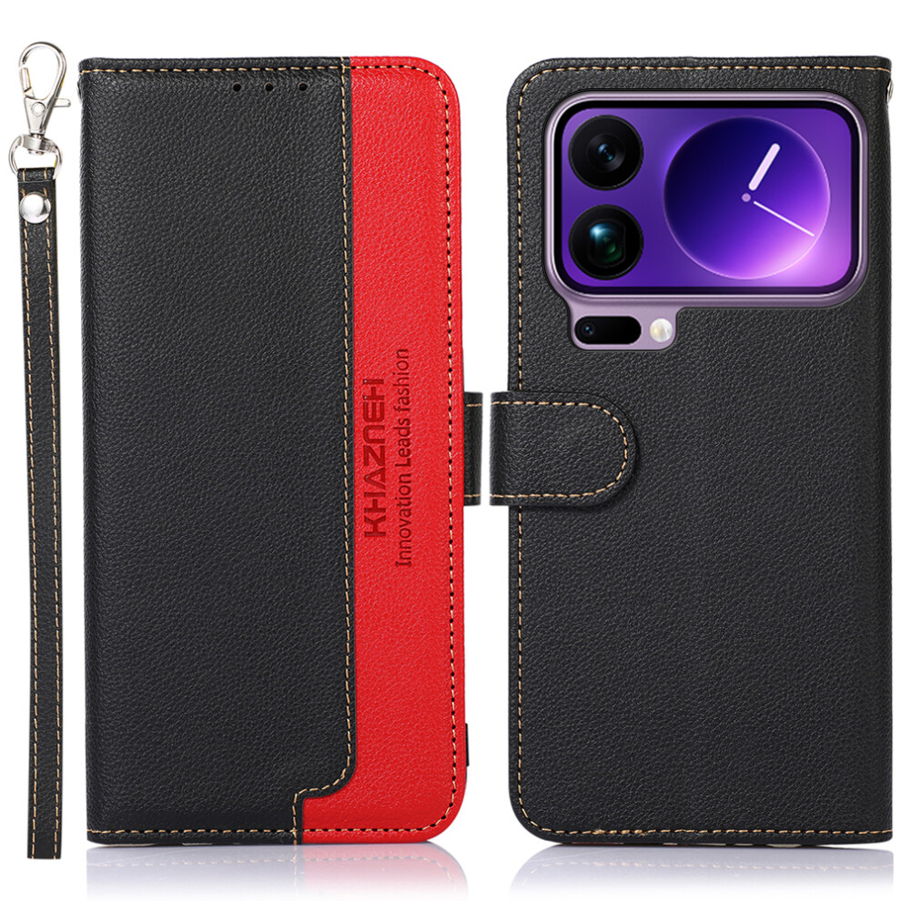 (Black) Khazneh For Xiaomi 17 Pro Case Rfid Blocking Wallet Litchi Texture Pu Leather Phone Cover With Strap Black 6914297032535