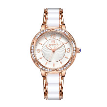 (Rose gold white surface) New Ceramic Strap Butterfly Buckle Quartz Waterproof Ladies Watch
