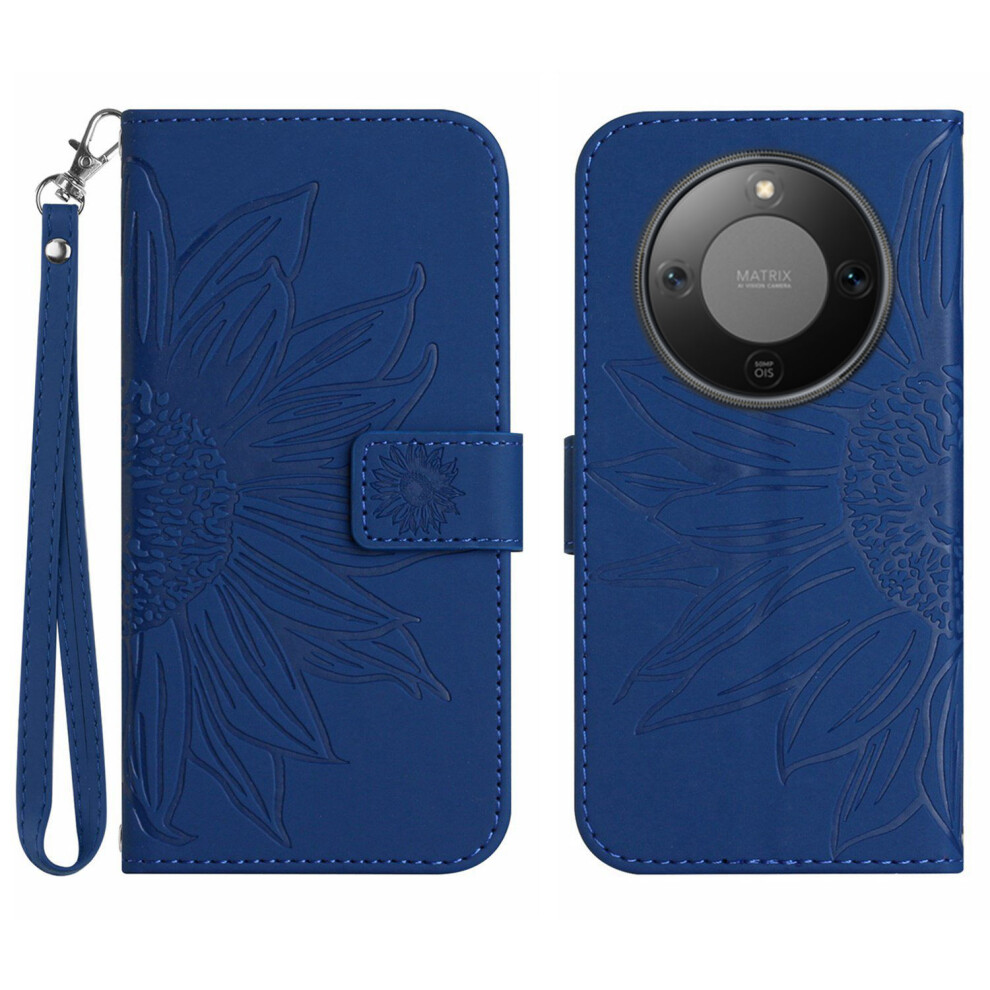 (Sapphire) For Honor Magic8 Lite 5G / X9d 5G / X70 5G Case Sunflower Imprint Leather Wallet Phone Cover With Wrist Strap Blue 6914291371104