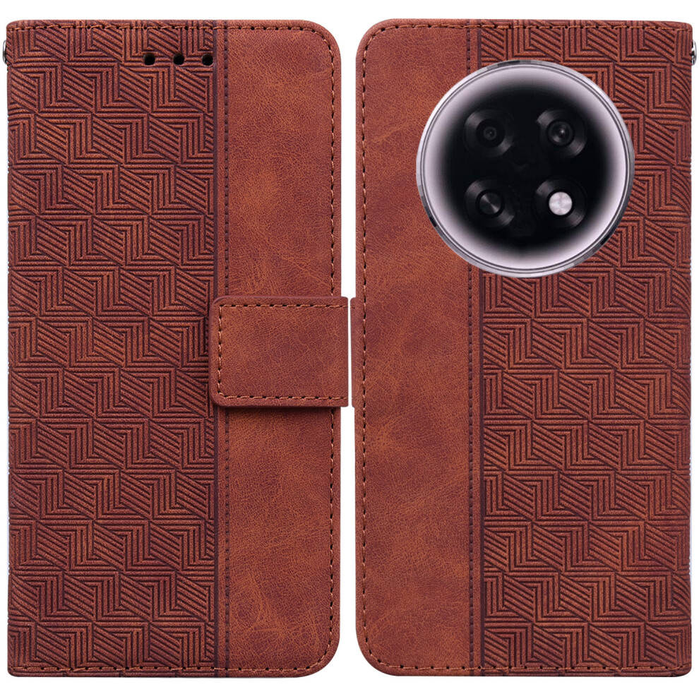 (Brown) For Oppo F31 Pro+ 5G / A6 Gt 5G Case Geometry Pattern Leather Wallet Phone Cover With Wrist Strap Brown 6914295328203