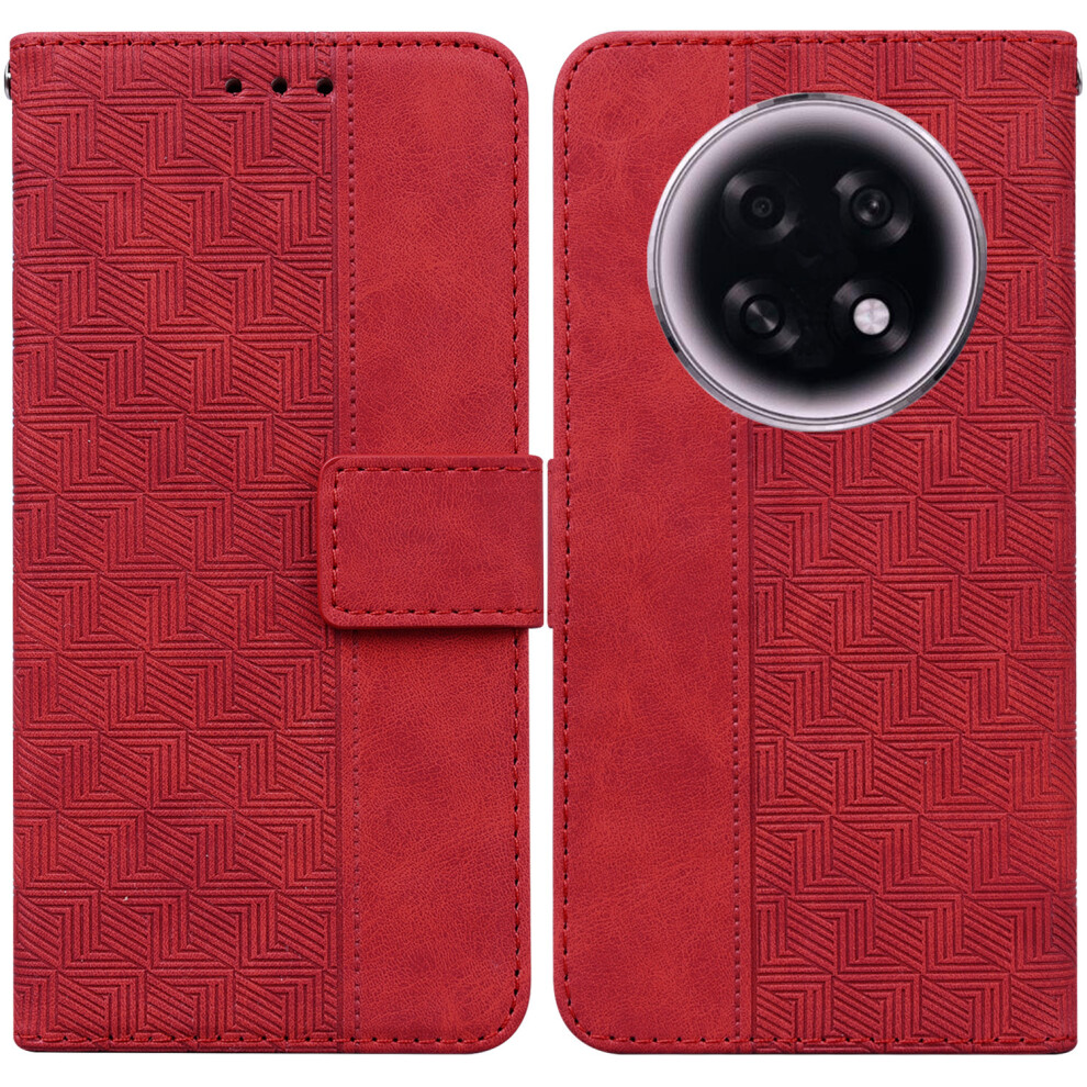 (Red) For Oppo F31 Pro+ 5G / A6 Gt 5G Case Geometry Pattern Leather Wallet Phone Cover With Wrist Strap Red 6914299160892