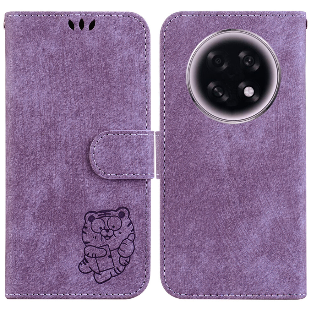 (Purple) For Oppo F31 Pro+ 5G / A6 Gt 5G Wallet Case Tiger Imprint Leather Shockproof Phone Cover With Wrist Strap Purple 6914296941128