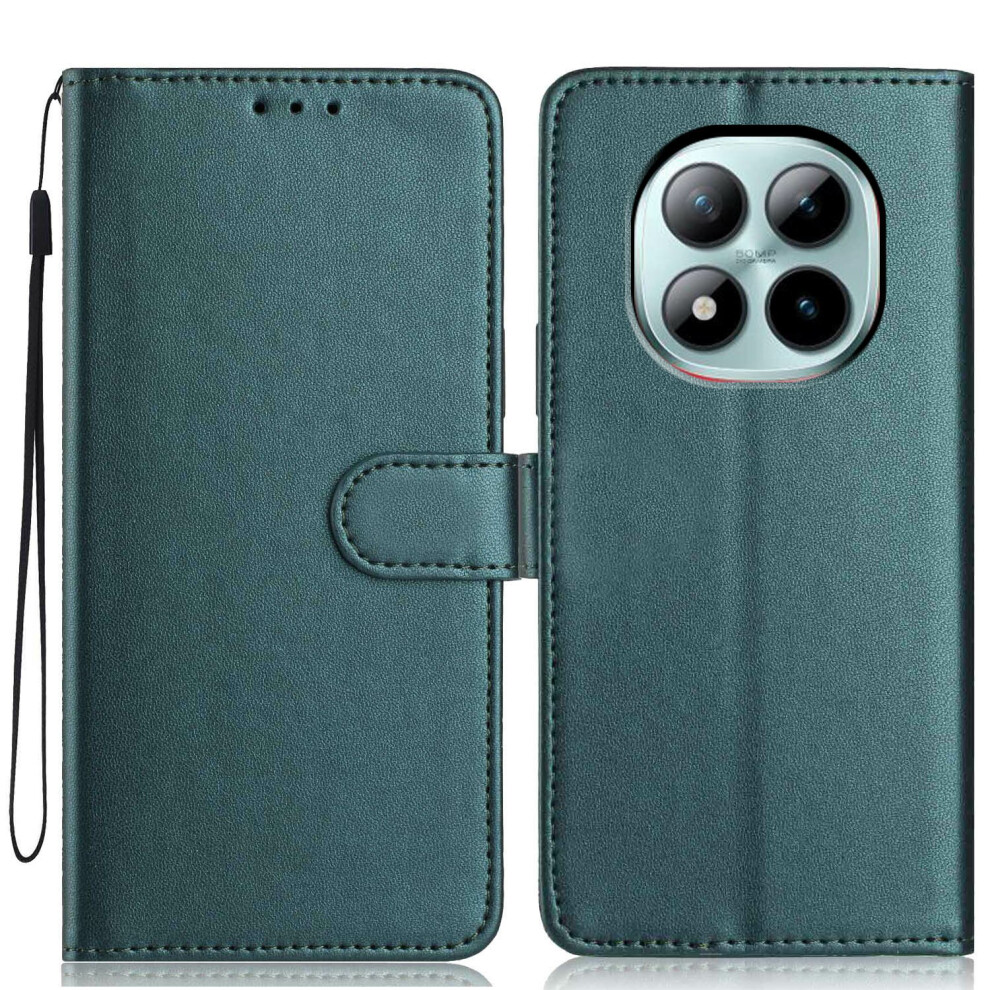 (Blackish ) For Xiaomi Poco M8 Pro 5G / Redmi Note 15 Pro+ 5G (Global) Wallet Case With Strap / Multiple Card Slots Solid Color Leat Green 6914290843312