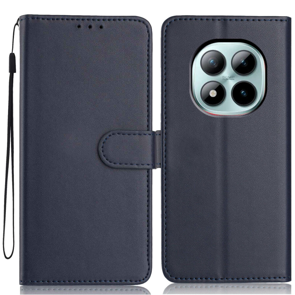 (Blue) For Xiaomi Poco M8 Pro 5G / Redmi Note 15 Pro+ 5G (Global) Wallet Case With Strap / Multiple Card Slots Solid Color Leat Blue 6914291751630