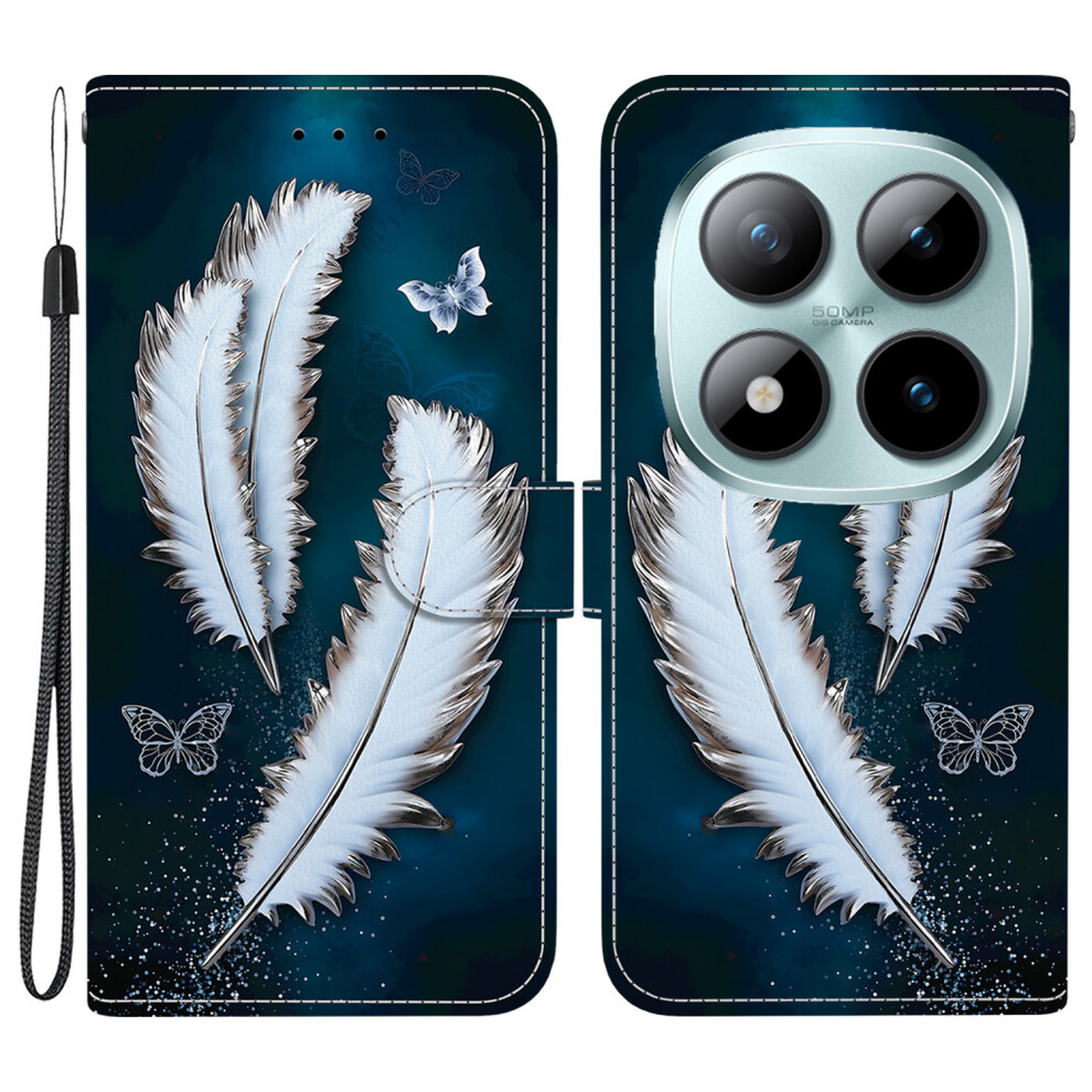 ( Butterfly Feather) For Xiaomi Redmi Note 15 Pro 5G (Global) Case Pattern Printing Leather Flip Wallet Phone Cover With Lanyard White 6914298068496