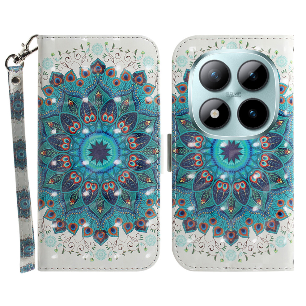 (Peacock Wreath) For Xiaomi Poco M8 Pro 5G / Redmi Note 15 Pro+ 5G (Global) Case Pattern Printing Leather Wallet Phone Cover With Wrist S 6914297070858