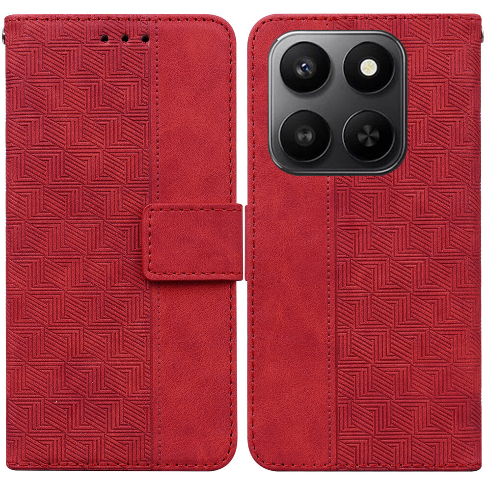 (Red) For Honor 400 Smart 5G / 4G / X7d 4G Case Geometry Pattern Leather Wallet Phone Cover With Wrist Strap Red 6914299149316
