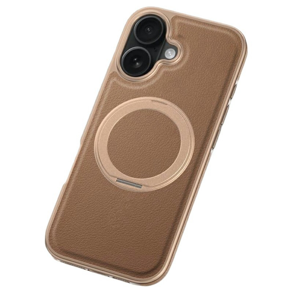(Desert ) For Iphone 17 Magnetic Case With Rotating Kickstand Leather + Pc + Tpu Electroplating Phone Cover Gold 6914299340812