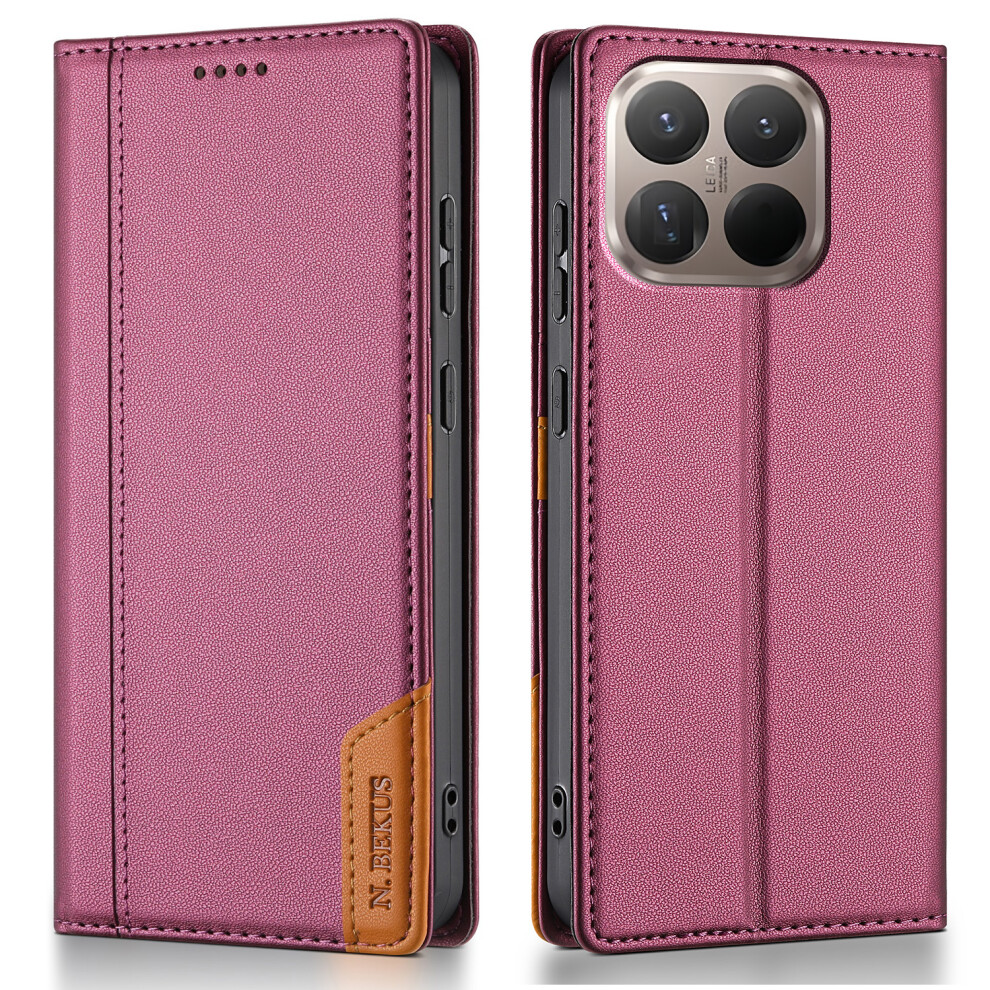 (Wine ) N.bekus P3 For Xiaomi 15T Case Rfid Blocking Wallet Stand Pu Leather Flip Phone Cover Red 6914293155184