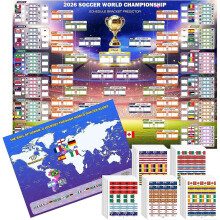 2026 World Football Tournament Extra Large Wall Chart 110 * 80cm, 2Pcs Gift Set with 64 Team Stickers and Predict Champion Cup Winner, Schedule Calend