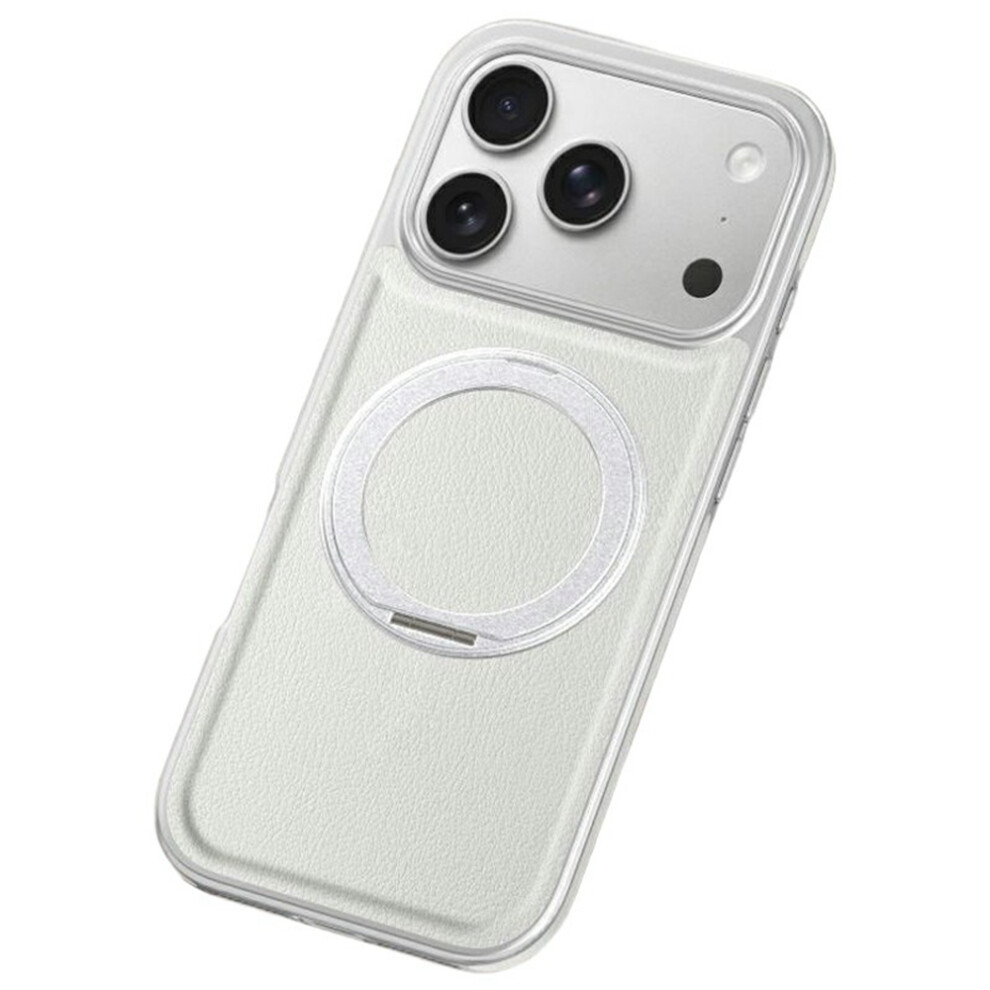(White) For Iphone 17 Pro Max Magnetic Case With Rotating Kickstand Leather + Pc + Tpu Electroplating Phone Cover White 6914299325734