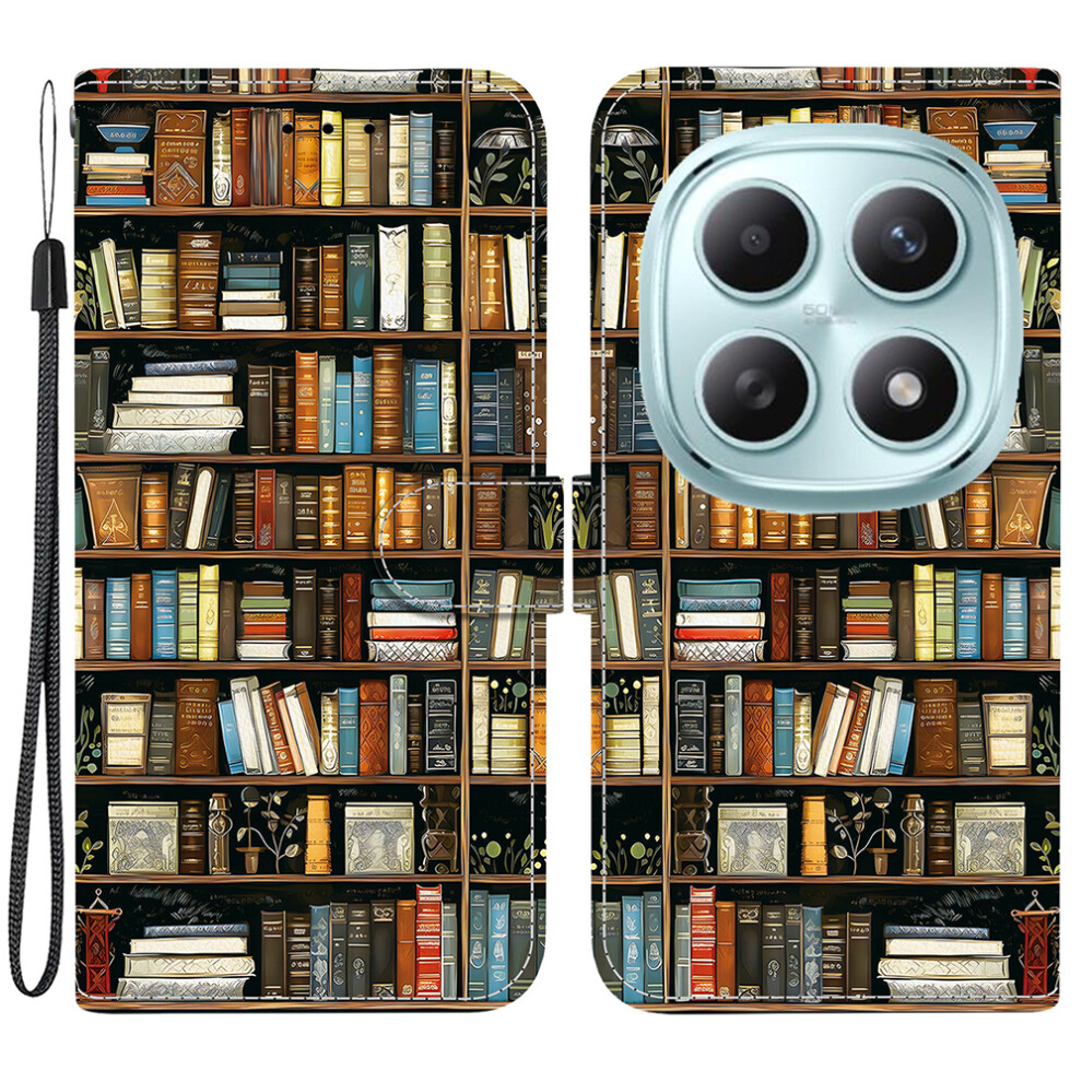 (Bookshelf) For Xiaomi Poco M8 5G / Redmi Note 15 5G (Global) Leather Case Stand Wallet Pattern Printing Phone Cover With Wrist Stra 6914295610155