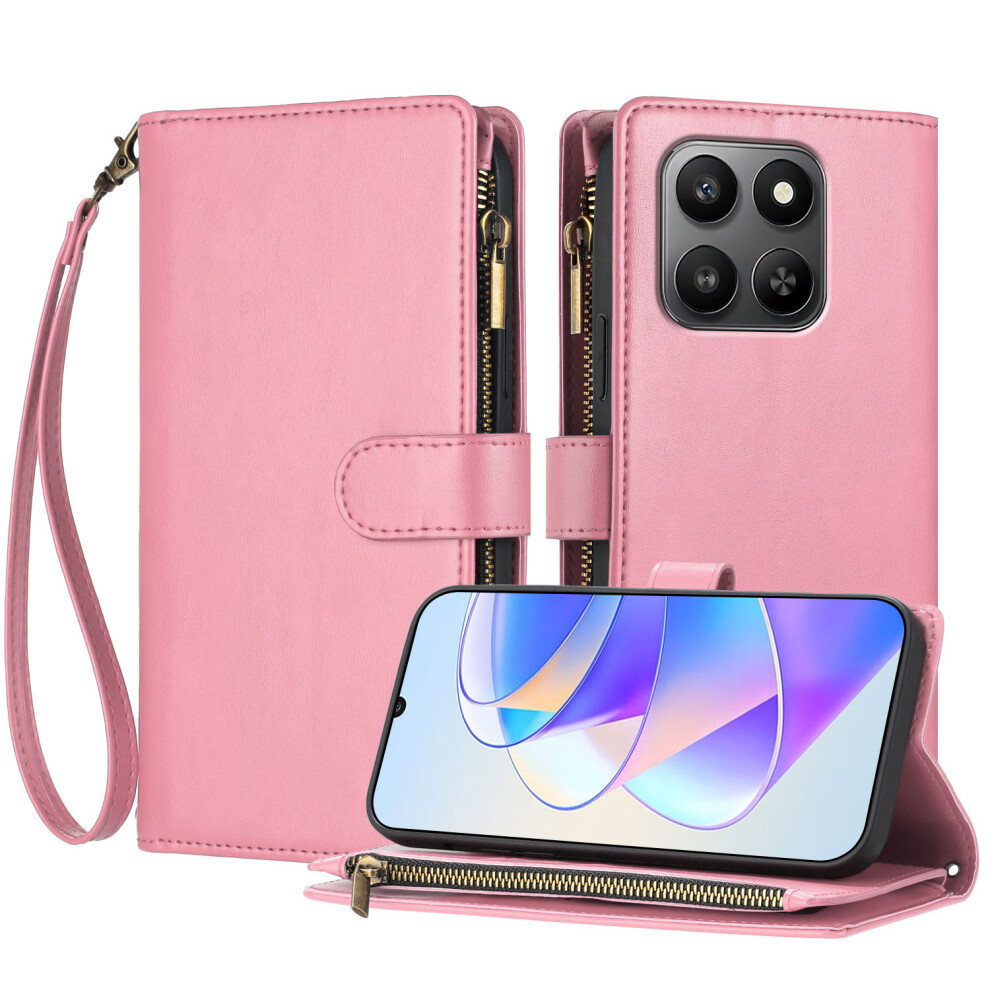 (Pink) For Honor 400 Smart 4G / Honor X7d 4G / Honor X7d 5G / Honor 400 Smart 5G Leather Case Zipper Wallet Stand Shockproof Ph Pink 6914293800350