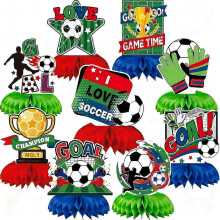 9pcs World Cup Soccer Decorations for Party 2026 Honeycomb Centerpieces Soccer Themed Table Decorations Sports Theme Birthday Supplies Merchandise Foo