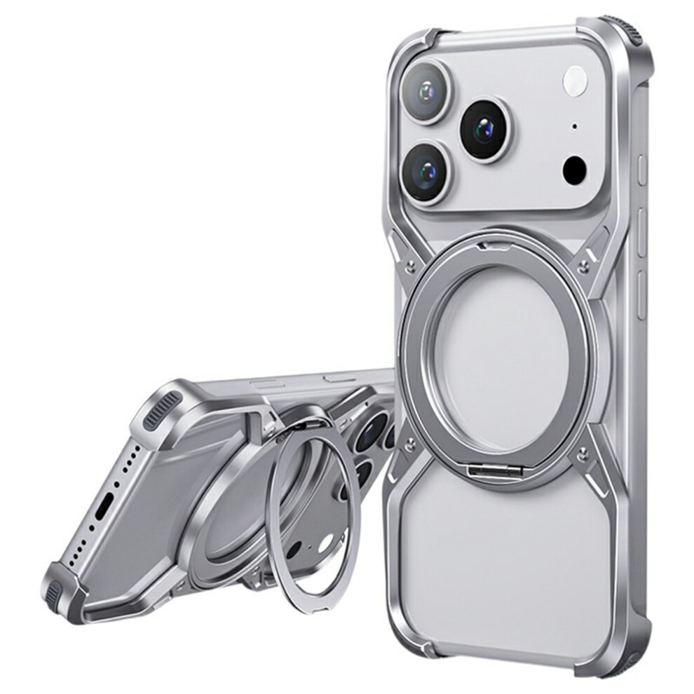 (Silver) For Iphone 17 Pro Max Case Kickstand Frameless Aluminum Alloy Bumper Phone Cover Silver 6914295408523