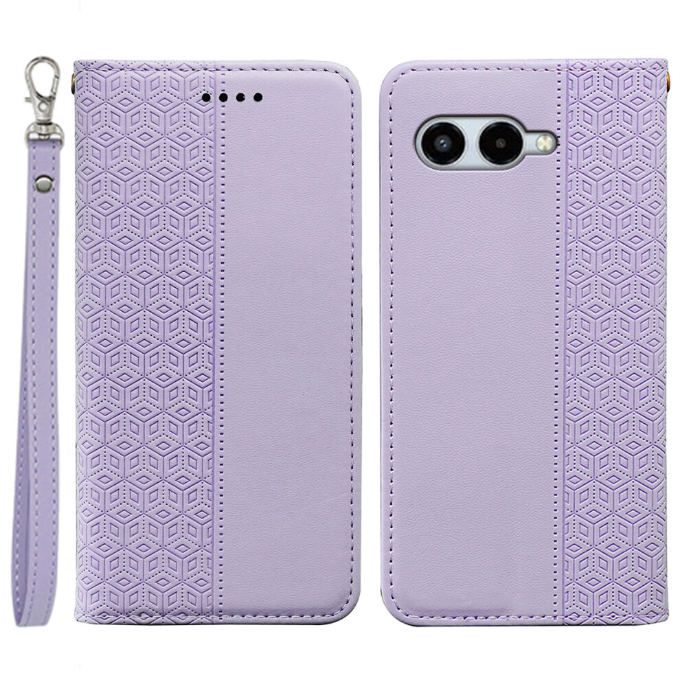 (Purple) For T-Mobile Revvl 8 Wallet Phone Case Checkered Pattern Imprint Leather Flip Cover With Wrist Strap Purple 6914296288094