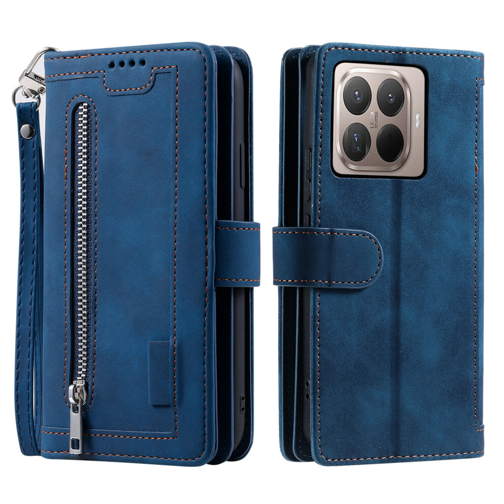 (Blue) For Xiaomi 15T Pro Case 9 Card Slots Zipper Wallet Pu Leather Phone Cover With Wrist Strap Blue 6914299942337