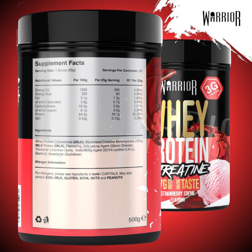 Warrior Warrior Whey Protein Powder + Creatine 500g, 20 Servings – High 1