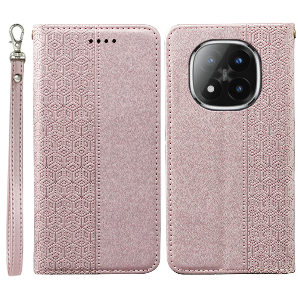 (Rose ) For Xiaomi Poco M8 Pro 5G / Redmi Note 15 Pro+ 5G (Global) Wallet Phone Case Checkered Pattern Imprint Leather Flip Cove Gold 6914297673714