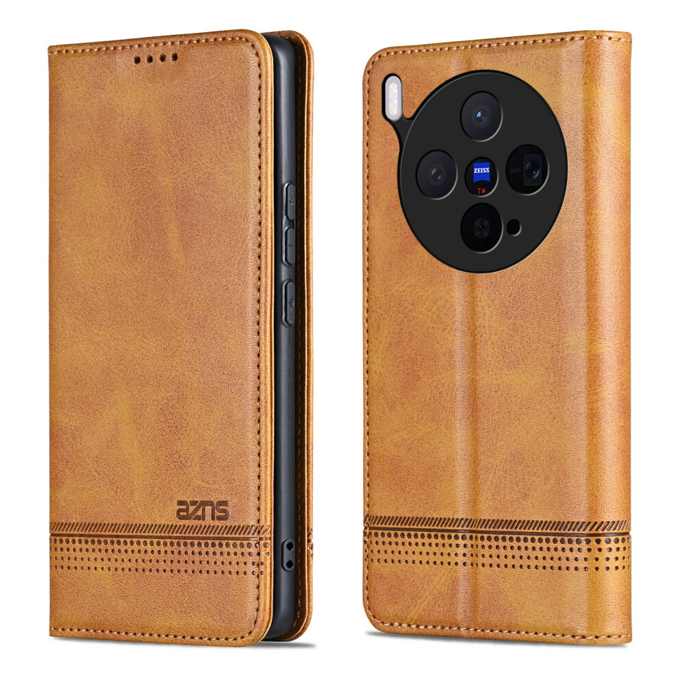 (Brown) Azns For Vivo X300 5G Case Cowhide Texture Pu Leather Wallet Phone Cover Brown 6914296758856