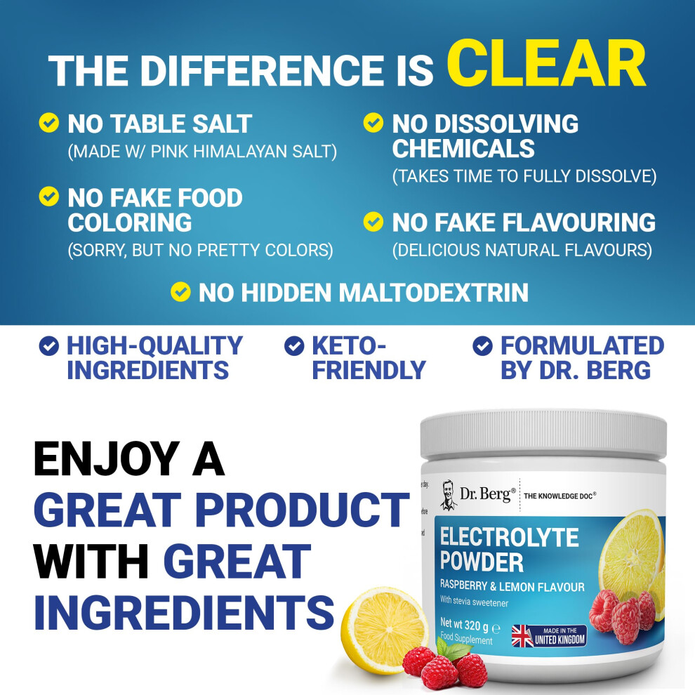 Dr. Berg Nutritionals Pink Dr. Berg Zero Sugar Hydration Keto Electrolyte Powder - Enhanced W/ 1000 Mg Of Potassium & Real Himalayan Salt (Not Table Salt) - Raspberry & Le