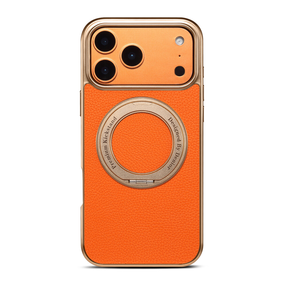 (Orange) Denior A23+2 For Iphone 17 Pro Case Compatible With Magsafe Rotary Kickstand Leather Back Phone Cover Orange 6914294305595