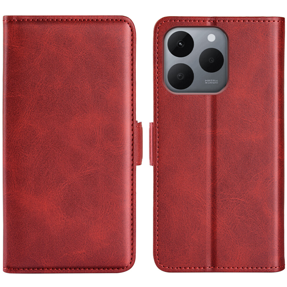 (Red) For Realme 15T 5G Case Calf Texture Leather Wallet Phone Cover Red 6914298935699