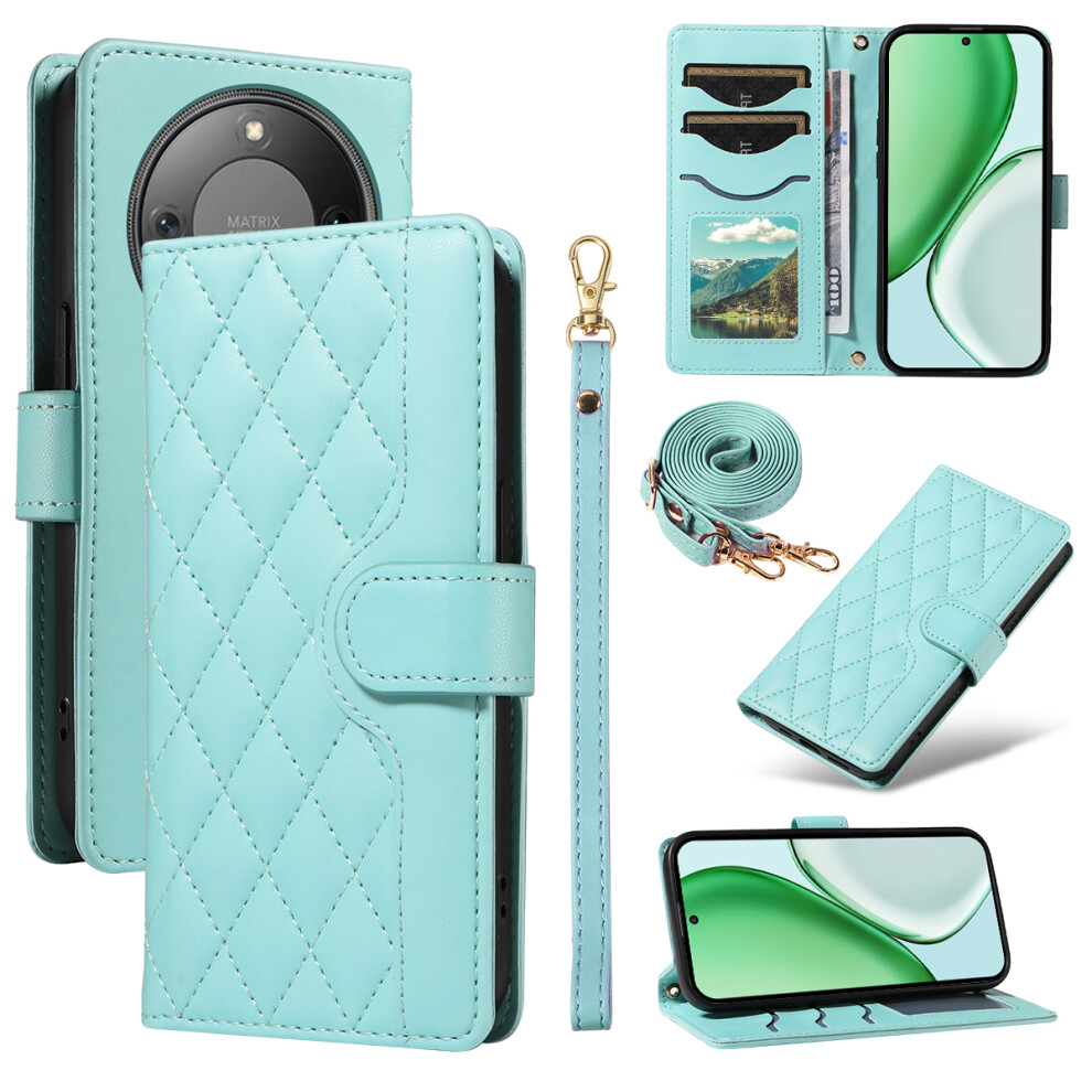 (Green) For Honor Magic8 Lite 5G / X9d 5G / X70 5G Wallet Case Rhombus Leather Phone Cover With Strap Green 6914295098342