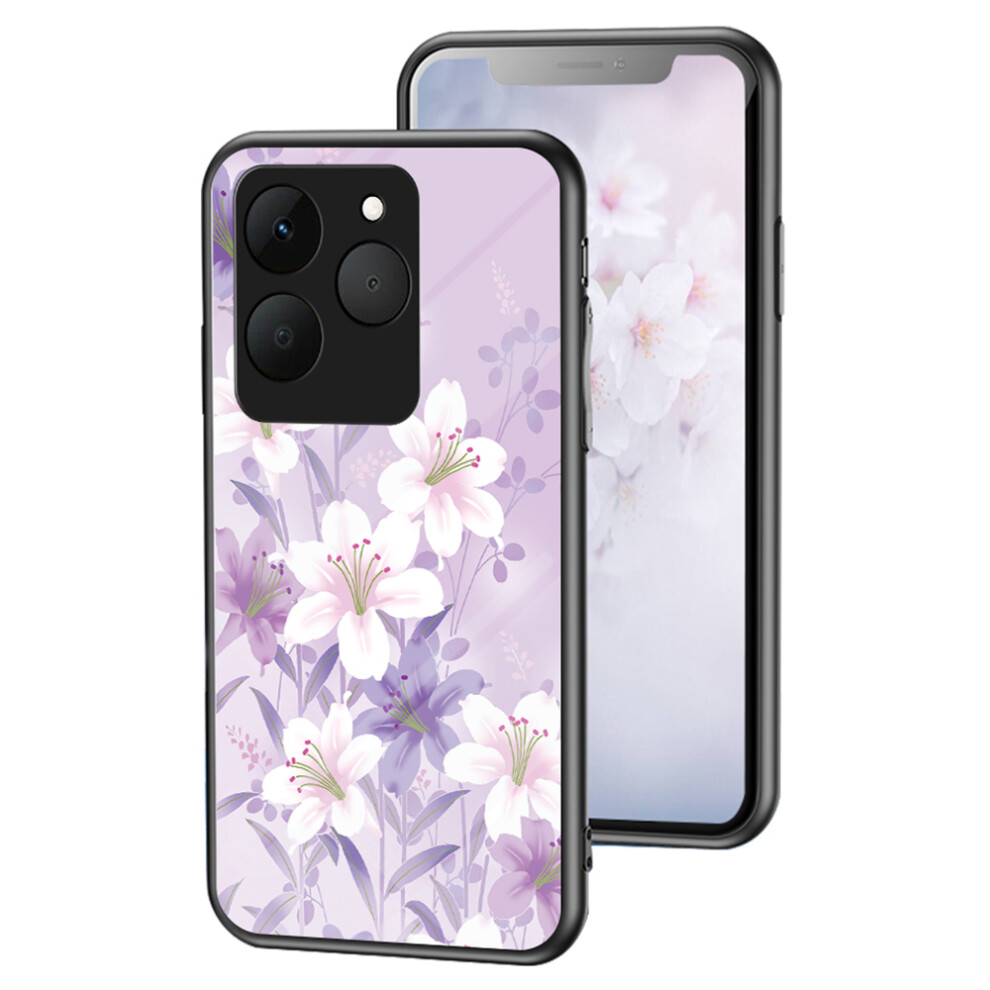 ( Magnolia) For Realme 15T 5G Case Floral Pattern Tpu + Tempered Glass Protective Phone Cover Purple 6914290310449