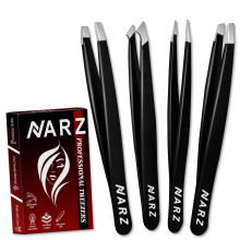 NARZ 4Pcs Professional Tweezer for Facial Hair Women & Men Stainless Steel Precision Tweezers for Ingrown Hair Tweezers for Men & Women (Black Set)