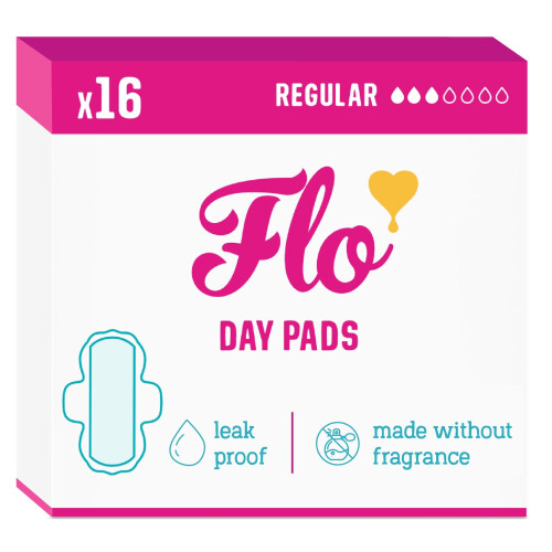 Flo - Day Menstrual Pads (16 Pack), Regular Flow