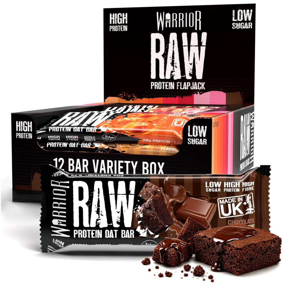 Warrior Raw Protein Bars 12 X 75G – 20G High Protein Bar, Low Sugar High Fibre Oat Protein Flapjack – Protein Snacks, Meal Replacement Bars